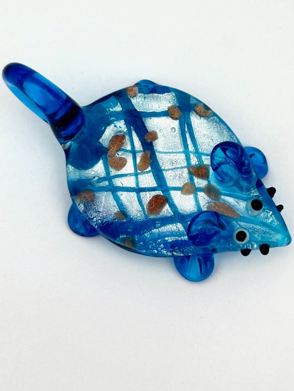 As Low As $2 Aqua Blue Silver Handmade Lampwork Glass Mouse Pendant